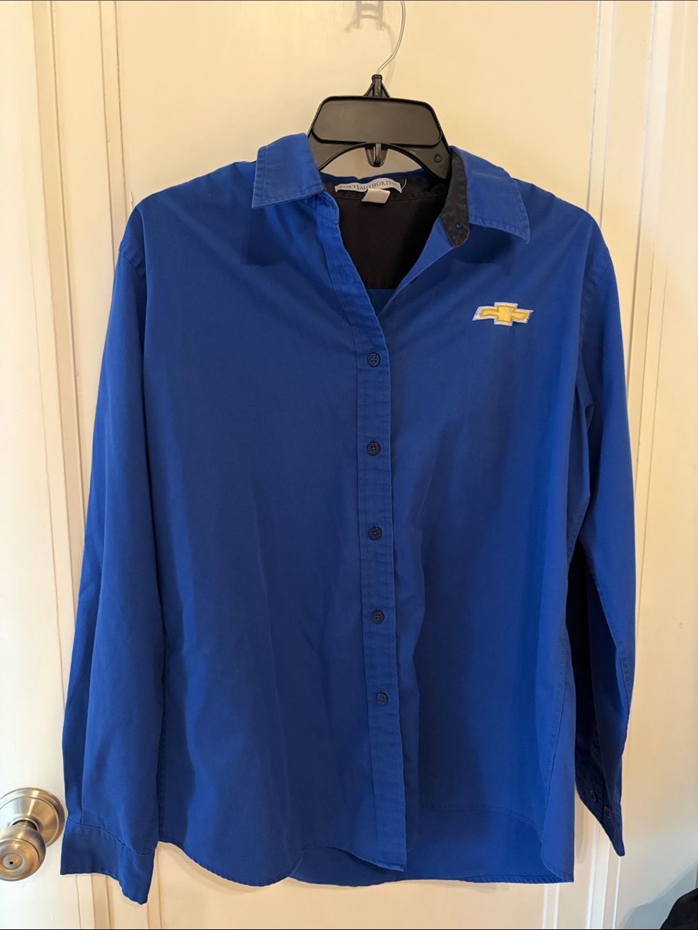 Port Authority women's Blue Button-Down Shirt with Embroidered chevrolet Logo